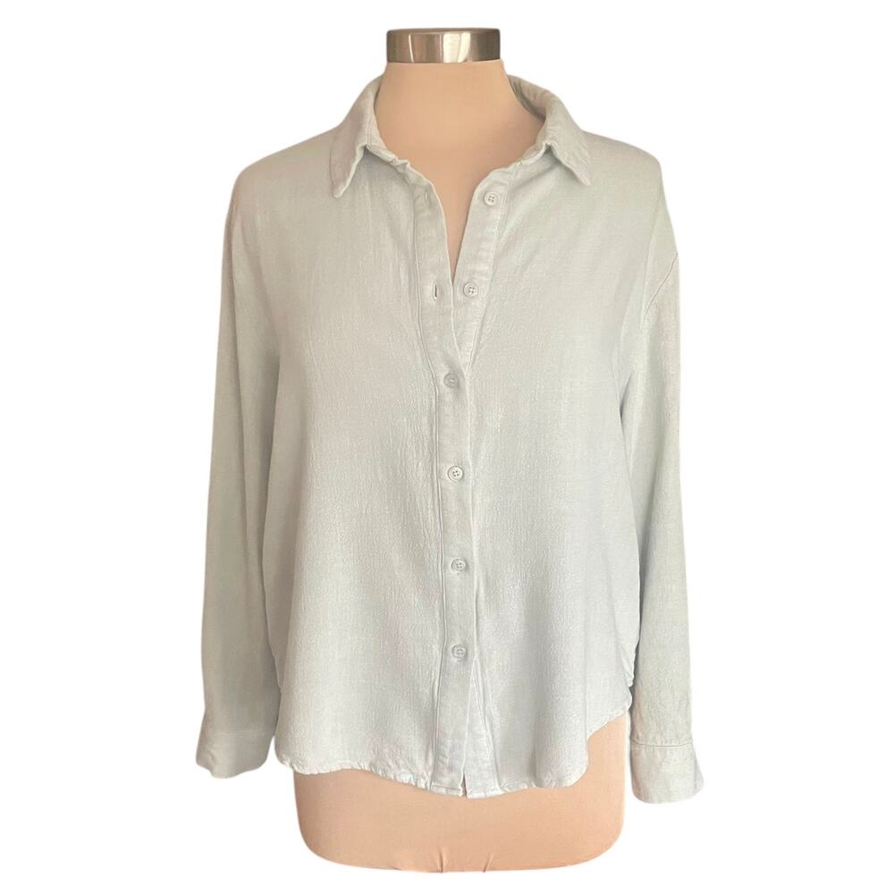 Klesis Linen Blend Sage Button Down Shirt LRG Super Soft Roll Tab Sleeve‎ Casual